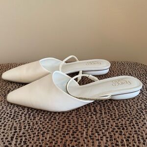 Franco Sarto White Leather Mules with Pointed Toe